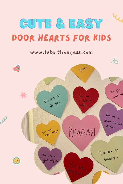 My absolute favorite tradition to do with my kids is door hearts for Valentine's Day! This is the perfect way to shower your kids with love and encouragement, and it's super easy too. All you need are some construction paper, a marker, and some tape! Valentine Love Messages, Good Character Traits, Easy Activities, Big Gifts, Words Of Affirmation, Fun Kids Food, Valentine Fun, Paper Hearts, Writing Words