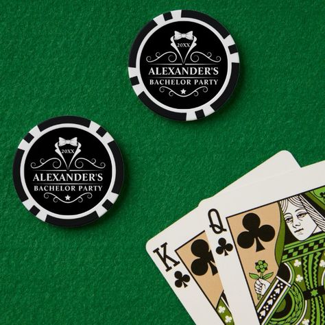 Bachelor Party Tuxedo Tie Black Poker Chips - Sympathy Tokens gifts Poker Bachelor Party, Bachelor Party Vegas, Tuxedo Tie, Bachelor's Party Invitation, Casino Wedding, Bachelor Party Gifts, Lucky In Love, Poker Chips, Kids Stationery