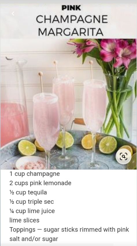 Pink Champagne Margarita, Champagne Margarita Recipe, Champagne Margarita, Champagne Margaritas, Pink Drink Recipes, Champagne Recipe, Girly Drinks, Sugar Sticks, Champagne Pink