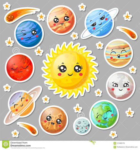 Solar System Clipart, Cute Planets, Planet Stickers, Planet Vector, Solar System Art, Solar System Crafts, Solar System Planets, Doodle Cartoon, The Solar System