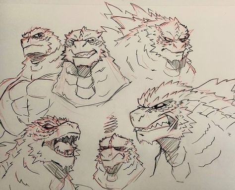 Monster Zero Godzilla, Godzilla Head Drawing, How To Draw Godzilla, Godzilla Drawing, Godzilla Fanart, Godzilla Monsters, Godzilla Comics, Canine Drawing, Indie Game Art