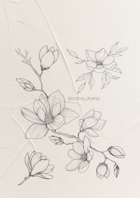 Delicate Magnolia Tattoo, Fine Line Magnolia Flower Tattoo, Magnolia Bud Tattoo, Magnolia Drawing Tattoo, Magnolia Wrap Around Tattoo, Japanese Magnolia Tattoo, Fine Line Magnolia Tattoo, Magnolia Fine Line, Flower And Leaves Tattoo