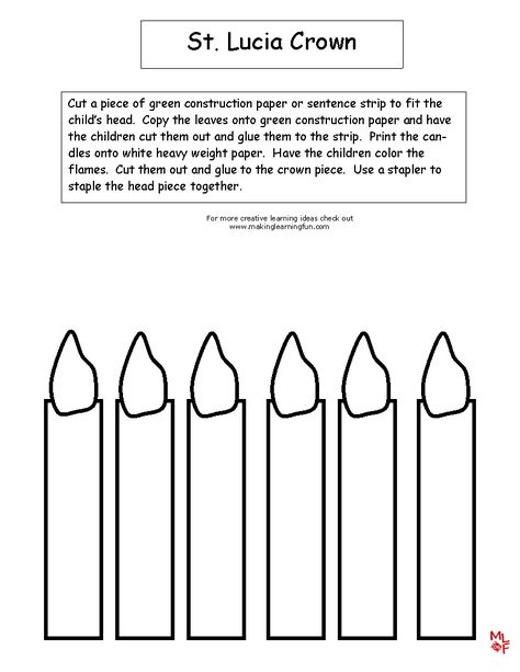 St Lucia Crown, Lucia Christmas, Christmas Worksheet, Animals Butterfly, St Lucia Day, Sweden Christmas, Owl Templates, Felt Templates, Template Flower
