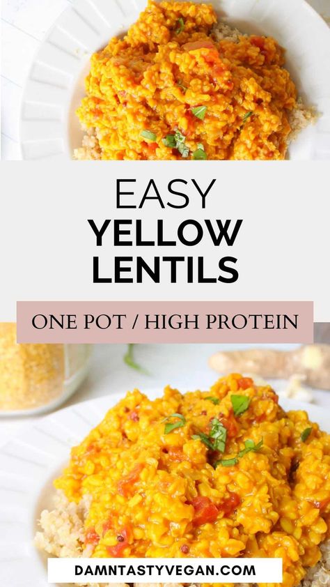 Vegan Lentil Recipes, Dahl Recipe, Lentils Vegan, Lentil Dahl, Vegan Curry Recipes, Lentil Dal, Yellow Lentils, Vegan Dinner Recipes Easy, Lentils And Rice