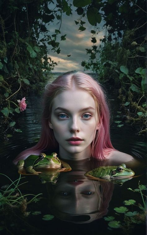 Girl with frogs in a swamp, Florida, photorealistic Lana Character, Swamp Princess, The Frog Princess, Frog Girl, Scary Drawings, Frog Princess, Fairytale Fantasy, Wild Woman, Cute Wallpaper Backgrounds