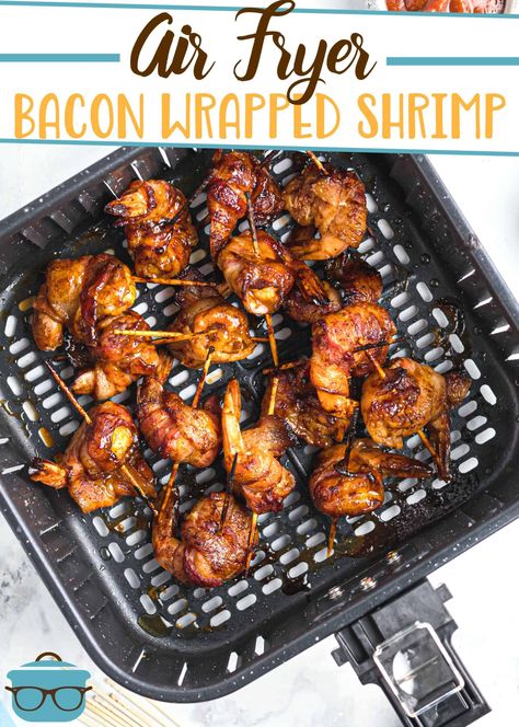 Shrimp Recipe Air Fryer, Bacon Wrap Shrimp Recipes, Air Fryer Seafood, Air Fryer Bacon, Wrapped Shrimp, Bacon Wrapped Shrimp, Air Fryer Food, Cooked Shrimp, Recipe Air Fryer