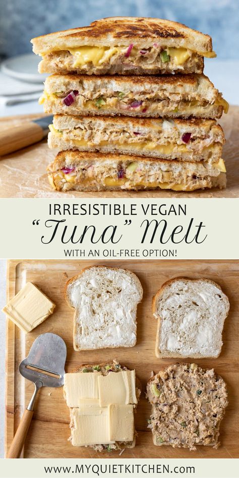 Melt Sandwiches, Vegan Lunch Recipe, Vegan Tuna, Vegan Sandwich Recipes, Gourmet Grilling, Tuna Melt, Vegetarian Sandwich, Tuna Melts, Toasted Bread