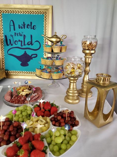 Aladdin Theme Party Decoration, Arabian Nights Food, Jasmine Birthday Party, Aladdin Sweet 16 Theme, Aladdin Birthday Party Food, Aladdin Theme, Jasmine Party Food, Aladdin Party Food, Aladdin Baby Shower Ideas