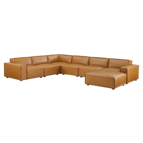 Living Room Sectional Sofa, Faux Leather Sectional, Custom Living Room, Contemporary Sectional Sofa, Sectional Sofas Living Room, Leather Sectional Sofa, Lounge Area, Ottoman Sofa, Leather Loveseat