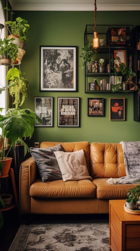 Earthy Living Room, Green Apartment, Living Room Warm, Ideas Hogar, Green Walls, Living Room Green, Apartment Inspiration, Boho Living Room, Living Room Inspo