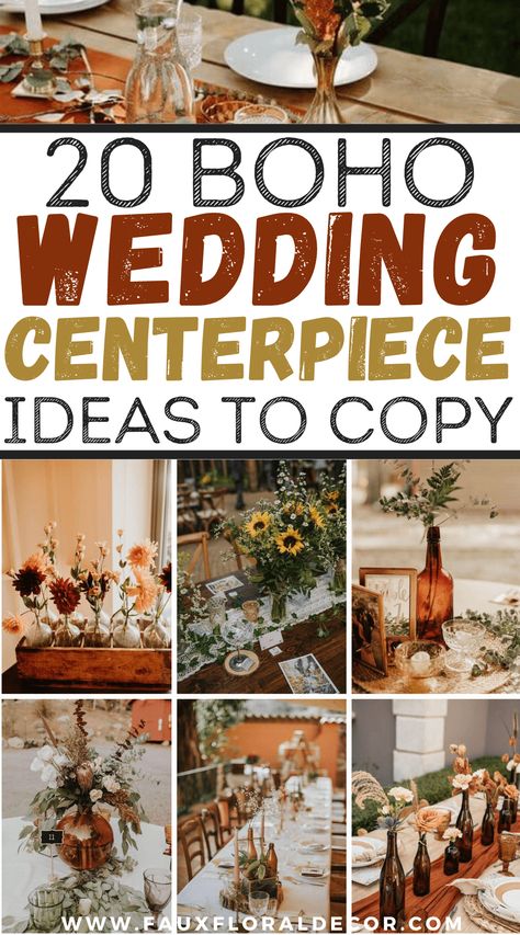 20 Boho Wedding ceremony Centerpiece Concepts That Are Easy And Gorgeous Check more at https://howcandothis.com/weddingideas/20-boho-wedding-ceremony-centerpiece-concepts-that-are-easy-and-gorgeous/ Boho Themed Wedding Shower Ideas, Fall Country Centerpieces, Fall Color Centerpieces Wedding, Boho Wedding Table Centerpieces Diy, Diy Reception Table Decorations, Bohemian Wedding Decorations Receptions, Fall Boho Wedding Table Centerpieces, Boho Table Centerpieces For Party, Center Piece Wedding Fall