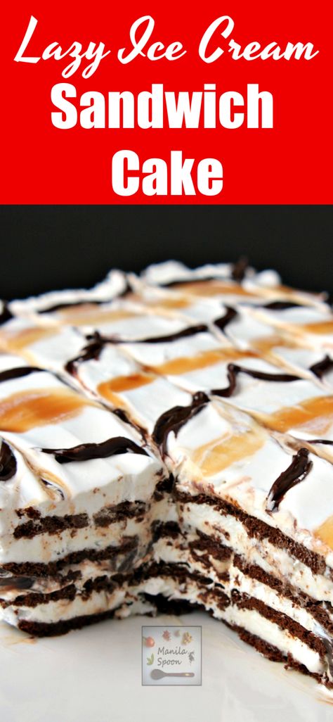 Cream Sandwich Cake, Whipped Cream Chocolate, Recipe Cheesecake, Cheesecake Oreo, Ice Cream Sandwich Cake, Homemade Snickers, Fitness Humor, Cheesecake Dessert, Cookies Bars