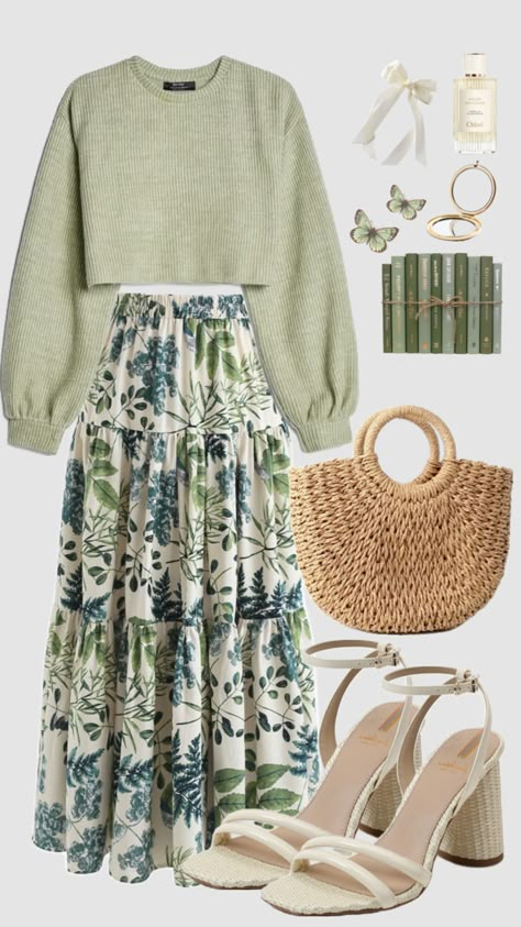 #churchoutfit #sweater #skirt #longskirt #beauty #spring #summer #sagegreen #greenaesthetic #outfit #modestfashion #easter #earthy #ootd Summer Outfits Church, Outfits Church, Modesty Outfits, Cute Modest Outfits, Everyday Fashion Outfits, Neue Outfits, Church Outfits, Modest Fashion Outfits, Really Cute Outfits