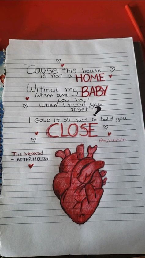 Lyrics Art For When Your In Love, Cute Notebook Ideas Aesthetic, Lyrics To Write In Journal, Drawing Of Songs, Journal Ideas Song Lyrics, The Weeknd Journal, Song Doodles Lyric Art, The Weeknd Gift Ideas, Music Drawings Aesthetic