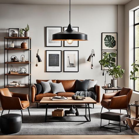 metal and wood industrial accents Metal Living Room Decor, Industrial Chic Living Room, Style Living Room Ideas, Industrial Chic Interior, Industrial Accents, Modern Industrial Living Room, Industrial Decor Living Room, Industrial Living Room Design, Industrial Style Living Room