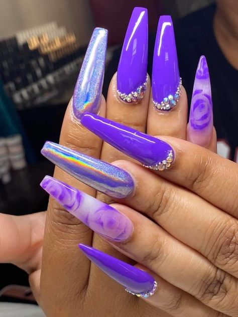 Nail Square, Sapphire Nails, Almond Acrylic Nails Designs, Pink Chrome Nails, Purple Acrylic Nails, Glow Nails, Creative Nail Designs, Dope Nail Designs, Acrylic Nails Coffin Pink