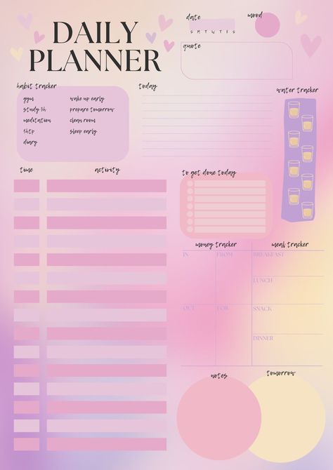 daily planner pink plannerinsert #freeblogplanner. Planners Aesthetic, Acrylic Planner, Pink Daily Planner, Exam Planner, Digital Planner Ideas, Planner Pink, Daily Planner Printables Free, Weekly Schedule Planner, Study Planner Printable