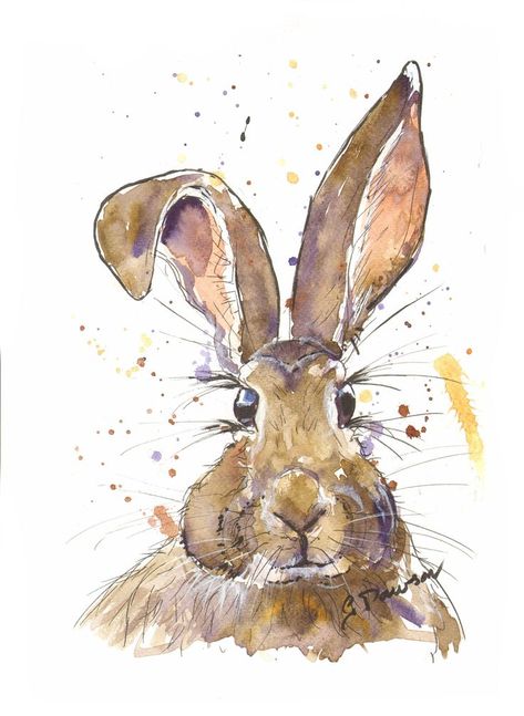 Hare Watercolour, Arts N Crafts, Hare Art, Hare Painting, Hare Print, Classic Road Bike, Watercolour Wall, Bunny Painting, Art Media