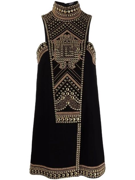 stud-embellished sleeveless dress Marchesa Spring, Studded Dress, Cocktail Party Dresses, Designer Cocktail Dress, Black Stud, High Neck Sleeveless, Party Gowns, Embellished Dress, Cocktail Dress Party