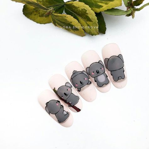 Nail Art Cartoon, Manicure Design Ideas, Animal Nail Designs, 2023 Nails, Animal Nails, Kawaii Nails, Animal Cartoon, Nail Tutorials, Cartoon Animals