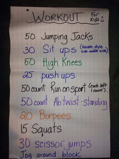 Workout for Kids My boys have to do this before they can get their technology. Crossfit Kids Workouts, Physed Games, Kid Workouts, Kid Workout Routine, Workout For Kids, Family Workout, Workouts Ideas, Wods Crossfit, Kids Workout