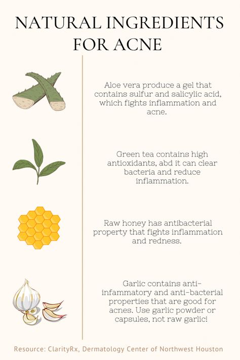 Showing natural ingredients beat for acnes, including aloe Vera, green tea, honey, and garlic. Honey Skin Care, Organic Skin Care Recipes, Honey Skin, Natural Skin Care Ingredients, Healthy Hormones, Good Skin Tips, Healthy Skin Tips, Skin Care Recipes, Organic Health