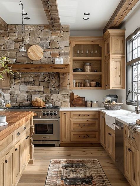 Farmhouse Kitchen Design, Kitchen Inspiration Design, Dream House Decor, Log Homes, Kitchen Style, Rustic Kitchen, Dream Home Design, Country Kitchen, Home Decor Kitchen