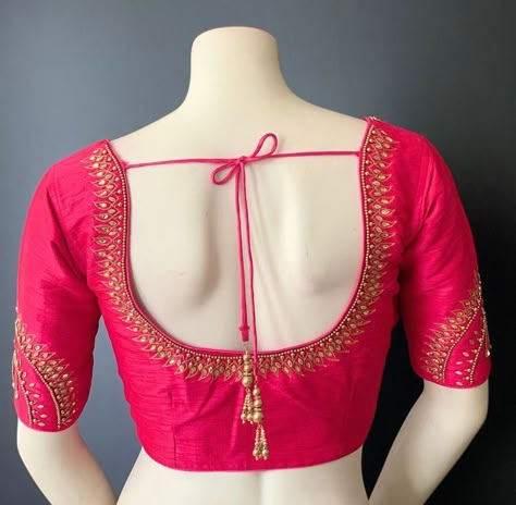 Low Neck Blouse Designs, Wedding Blouses, Pink Blouse Designs, Silk Saree Blouse Designs Patterns, Bridal Blouses, Stitched Saree, Sari Design, Rani Pink, New Saree Blouse Designs