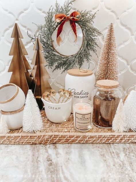 Christmas Decor 2033, Kitchen Shelf Decor Christmas, Coffee Station Christmas Decor, Christmas Decor Ideas Home, Neutral Christmas Kitchen Decor, Coffee Bar Ideas Christmas, Farmhouse Christmas Decor Kitchen, Nude Christmas Decor, Coffee Bar Christmas Decor