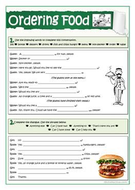 ORDERING FOOD AT A RESTAURANT Ordering At A Restaurant, Ordering Food Worksheet, Restaurant Order, English Worksheet, English Exercises, Esl Activities, At The Restaurant, Conversational English, Speaking Activities