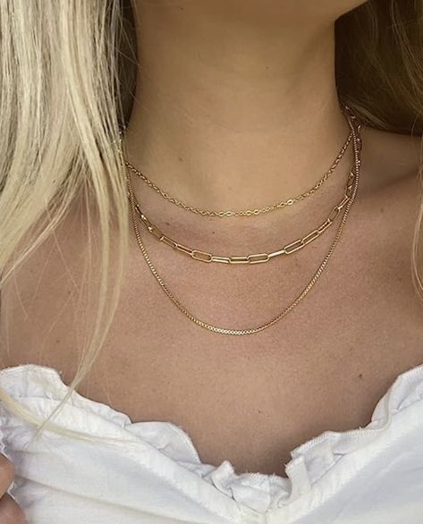 This necklace is comprised of a cable chain, a paperclip chain, and a roundbox chain. Everyday wear Layered Gold Necklace, Dainty Choker Necklace, Gold Necklace For Women, Dainty Choker, Herringbone Necklace, Tennis Chain, Freshwater Pearl Necklace, Gold Necklace Women, Gold Necklace Layered