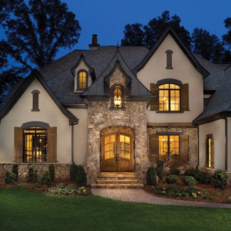 Arthur Rutenberg Homes, Transitional Exterior, Stone And Wood, Casas Coloniales, Luxury House Plans, Exterior Stone, French Country House, Dream House Exterior, Exterior House Colors