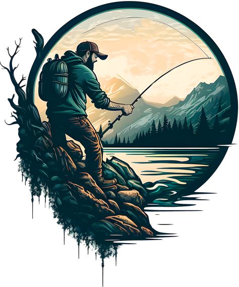 I invite you to buy my works in order to financially support my passion. Fishing Images, Fishing Design, Fishing Images Pictures, Fishing Wallpaper, Fishing Art Drawing, Fishing Art, Fishing Logo, Fishing Illustration, Fishing Art Painting