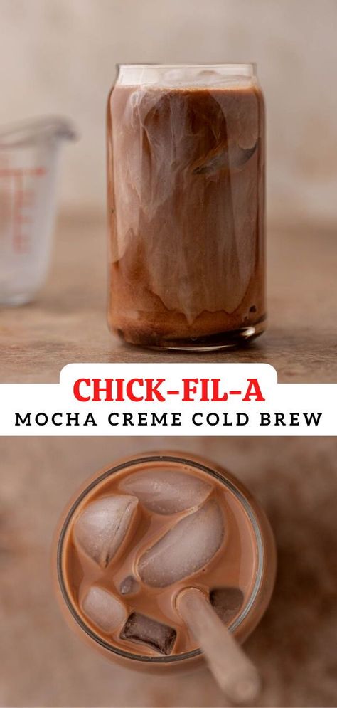 This Chick-fil-a mocha cold brew recipe is a delicious drink for all the coffee lovers out there. It will allow you to make your favorite fast food drink right in the comfort of your own home. Coffee Frosting Recipe, Mocha Cold Brew, Dirty Drinks, French Vanilla Syrup, Frosted Coffee, Fast Food Drinks, Mocha Cream, Cream Cold Brew, Nespresso Recipes