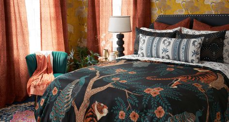 Damask Curtains, Bohemian Luxe, Metallic Wallpaper, King Duvet, Queen Duvet, Bed Duvet Covers, Cotton Bedding, Bedding Collections, Jewel Tones