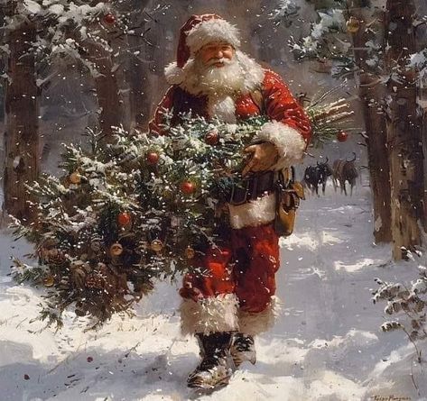 Winter Christmas Scenes, Old Time Christmas, Santa Claus Images, Merry Christmas Pictures, Santa Art, Country Christmas Decorations, Days Until Christmas, Time Art, Christmas Scenes