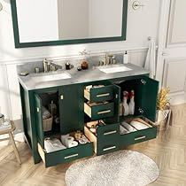 Bathroom Cabinet With Drawers, Green Vanity, 30 Bathroom Vanity, Bathroom Vanity With Sink, Vanity With Sink, Basin Sink Bathroom, Door Shelves, Sink Storage, Sink Top