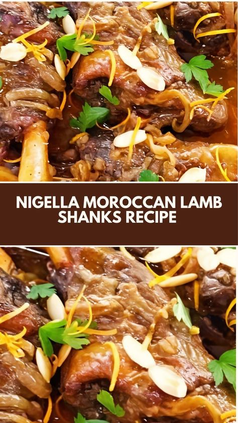 This delicious Moroccan Lamb shank recipe, inspired by Nigella Lawson, is perfect for a comforting meal. With tender, fall-off-the-bone lamb cooked in a fragrant, spiced sauce, it’s both easy and impressive. Using common ingredients like garlic, orange, and spices, this dish brings a rich, flavorful taste to any table. Lamb Navarin Recipe, Lamb Shank Recipes, Nigella Lawson Christmas, Warak Enab, Moroccan Lamb Shanks, Lamb Shanks Recipe, Shanks Recipe, Turkish Lamb, Supper Meals