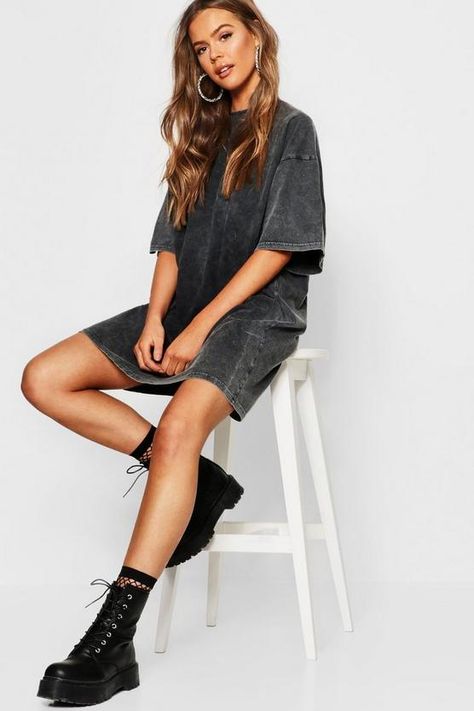 Washed Oversized T-Shirt Dress Oversize Tshirt Outfits, Shirt Dress Outfit, Oversized T Shirt Dress, Trendy Summer Outfits, Bodycon Fashion, Tshirt Outfits, Black Shirt Dress, Oversized T Shirt, Tee Dress