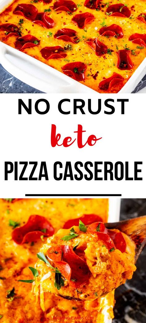 You are going to go wild for this delicious No Crust Keto Pizza Casserole!  With ground beef, sausage, and pepperoni, this is a meat lover’s paradise.  One of my favorite easy low carb recipes for family meals!  #kickingcarbs #ketocasserole #pizzacasserole #groundbeef #lowcarb #crustless Keto Pizza Casserole, Casserole With Cream Cheese, Easy Low Carb Recipes, Casserole With Ground Beef, Beef Pizza, Dinner Casserole Recipes, Meat Lover, Keto Casserole, Keto Pizza