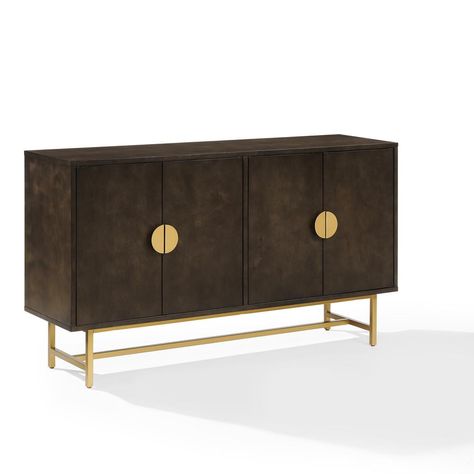 Buy Crosley Furniture Blair Mid-Century Wood/Steel Sideboard in Dark Brown/Gold at Walmart.com Functional Kitchen Storage, Mid Century Buffet, Metal Sideboard, Large Storage Cabinets, Hide Wires, Birch Veneer, American Signature Furniture, Value City Furniture, Buffet Cabinet