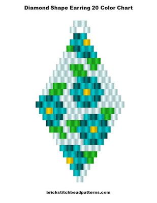 Free Diamond Shape Earring 20 Brick Stitch Pattern Color Chart Triangle Beads Patterns, Delica Beads Patterns Free, Free Brick Stitch Patterns, Brick Stitch Pattern Free, Brick Stitch Earrings Pattern, Stitch Bead Pattern, Brick Stitch Pattern Earring, Brick Stitch Patterns, Seed Bead Patterns Free