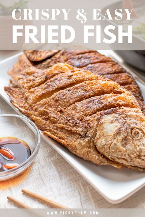 A super easy and delicious fried fish recipe using everyday seasonings from the pantry. Generously rub it down with the seasonings and it goes straight into the wok. Serve with steamed rice with a side of vegetables for a complete and satisfying, quick dinner. Oven Fried Fish Fillets, Filipino Fried Fish, Pan Fried Whole Fish, Fried Pompano Fish Recipe, Whole Fried Fish Recipes, Chinese Fried Fish Recipes, Mexican Fried Fish, Asian Fried Fish, Fried Whole Fish Recipes