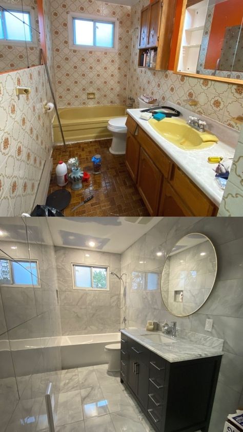 Bathroom Renovation With Tub, Small Modern Bathroom, Mobile Home Renovations, Bathroom Interior Design Modern, Tile Renovation, House Before And After, Small Bathroom Renovations, Small Bathroom Renovation, Bathroom Transformation