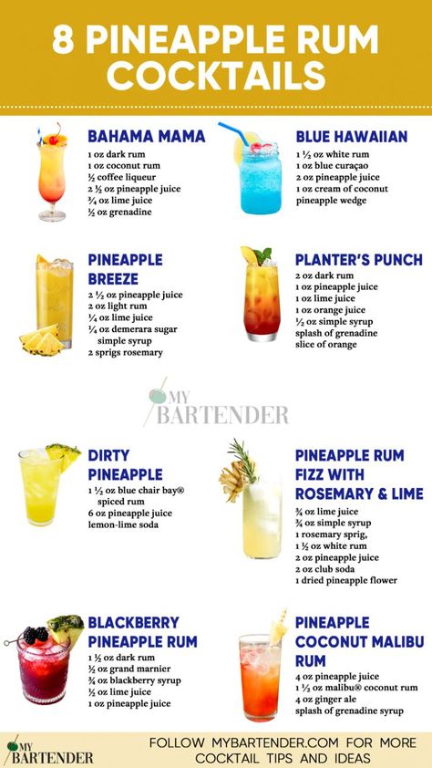 Transport yourself to the tropics with pineapple rum cocktails! 🍍🍹 Indulge in the sweet and tangy flavors of paradise with refreshing pineapple mojitos, tropical rum punches, and more. Perfect for beach parties or laid-back evenings with friends, these fruity concoctions are sure to brighten any occasion. Cheers to summer vibes and sunny sips! ☀️🌴 #PineappleRumCocktails #TropicalDrinks Mixed Drinks Alcohol Recipes, Malibu Cocktails, Fruity Alcohol Drinks, Bartender Drinks Recipes, Cocktail Drinks Alcoholic, Pineapple Drinks, Mixed Drinks Alcohol, Yummy Alcoholic Drinks, Pineapple Rum