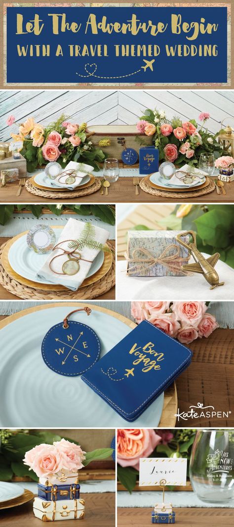 Let The Adventure Begin Wedding Shower Ideas, Adventure Theme Wedding, Let The Adventure Begin Wedding, Airport Wedding, Blue Fall Wedding, Travel Theme Bridal Shower, Blue Purple Wedding, Travel Bridal Showers, Engagement Themes