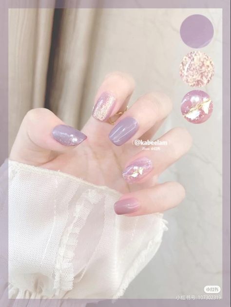 Pink Purple Nail Art, K Beauty Nails, Korean Nail Art Purple, Purple Korean Nails, Nail Korean Style, Korean Nail Art, Asian Nails, Nude Nail Designs, Beauty Nails Design