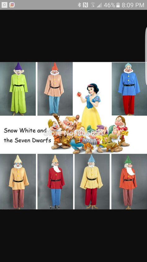 Dwarfs Costume, Seven Dwarfs Costume, Snow White 7 Dwarfs, Snow White Dwarfs, Snow White Birthday Party, Snow White Costume, Sette Nani, Snow White Birthday, White Costume