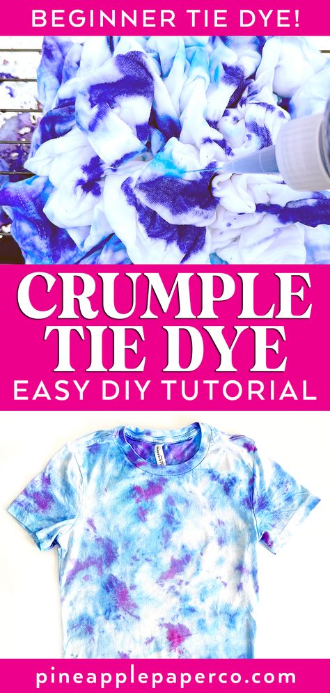 Tie Dye Crumple, Tie Dye Techniques Shirts, Tie Dye Designs Pattern, Tie Dye Patterns Tutorials, Tie Dye Techniques Pattern, Crumple Tie Dye, Tie Dye Tips, Easy Diy Tie Dye, Cool Tie Dye Patterns