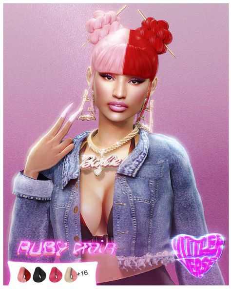 Sims 4 Cc Nicki Minaj Hair, Hair For Sims 4, Nicki Minaj Hair, Ruby Hair, Hair Ts4, Sims 4 Afro Hair, Nicki Minaj Hairstyles, Sims 4 Tattoos, Sims 4 Black Hair